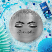 Silver Glitter Sparkle Eyelashes Monogram Pappteller (Party)