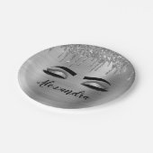Silver Glitter Sparkle Eyelashes Monogram Pappteller (Schrägansicht)