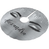 Silver Glitter Sparkle Eyelashes Monogram Polyester Weihnachtsbaumdecke (Schrägansicht)