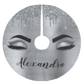 Silver Glitter Sparkle Eyelashes Monogram Polyester Weihnachtsbaumdecke (Vorderseite)