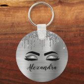 Silver Glitter Sparkle Eyelashes Monogram Schlüsselanhänger (Vorderseite)