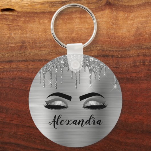Silver Glitter Sparkle Eyelashes Monogram Schlüsselanhänger (Vorderseite)
