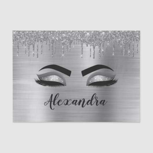 Silver Glitter Sparkle Eyelashes Monogram Seidenpapier (Vorderseite)