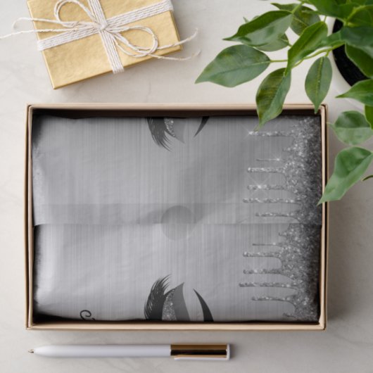 Silver Glitter Sparkle Eyelashes Monogram Seidenpapier (Geschenk)