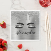 Silver Glitter Sparkle Eyelashes Monogram Serviette (Beispiel)