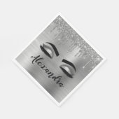 Silver Glitter Sparkle Eyelashes Monogram Serviette (Ecke)