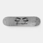 Silver Glitter Sparkle Eyelashes Monogram Skateboard (Horizontal)