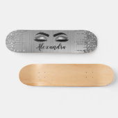 Silver Glitter Sparkle Eyelashes Monogram Skateboard (Horizontal)