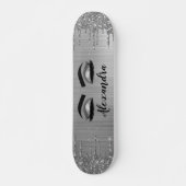 Silver Glitter Sparkle Eyelashes Monogram Skateboard (Vorne)