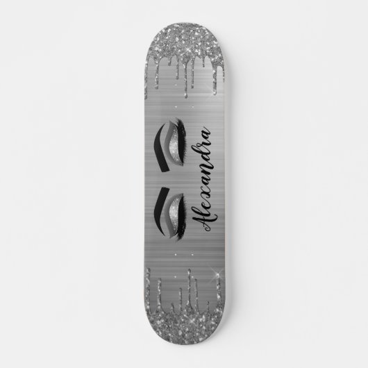 Silver Glitter Sparkle Eyelashes Monogram Skateboard (Vorne)