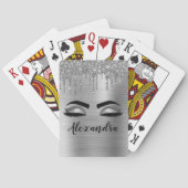 Silver Glitter Sparkle Eyelashes Monogram Spielkarten (Rückseite)