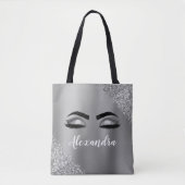 Silver Glitter Sparkle Eyelashes Monogram Tasche (Vorderseite)