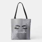 Silver Glitter Sparkle Eyelashes Monogram Tasche (Rückseite)