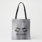 Silver Glitter Sparkle Eyelashes Monogram Tasche (Vorderseite)