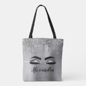 Silver Glitter Sparkle Eyelashes Monogram Tasche (Rückseite)