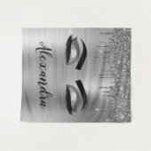 Silver Glitter Sparkle Eyelashes Monogram Wandteppich (Vorderseite (Horizontal))
