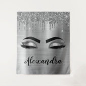 Silver Glitter Sparkle Eyelashes Monogram Wandteppich (Vorderseite)