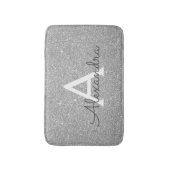 Silver Glitter Sparkle Monogram Bath Mat Badematte (Vorderseite Vertikal)