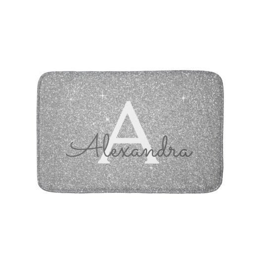 Silver Glitter Sparkle Monogram Bath Mat Badematte (Vorderseite)