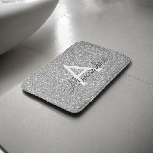Silver Glitter Sparkle Monogram Bath Mat Badematte