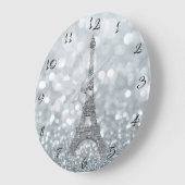 Silver Glitter Sparkle Paris Eiffel Tower Glam Große Wanduhr (Winkel)