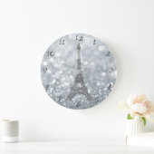 Silver Glitter Sparkle Paris Eiffel Tower Glam Große Wanduhr (Zuhause)