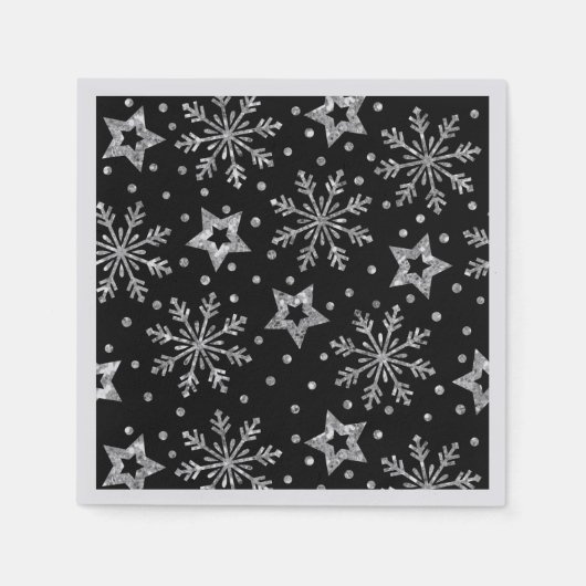 Silver Glitter Stars & Snowflakes Napkins Serviette (Vorderseite)