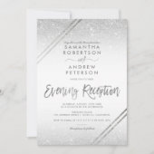 Silver glitter stripes elegant script wedding einladung (Vorderseite)