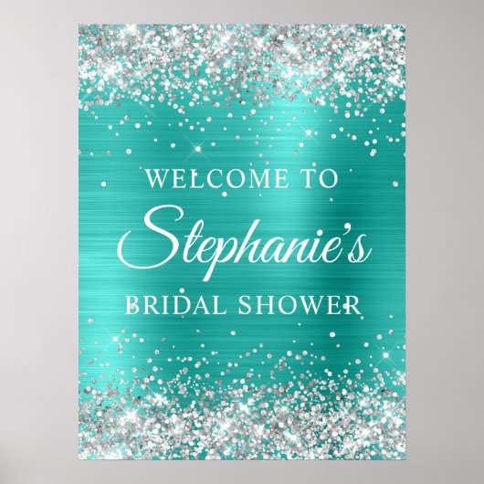 Silver Glitter Turqouise Foil Bridal Shower Poster (Vorne)