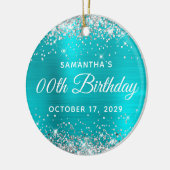 Silver Glitter Turquoise Foil Any Year Birthday Keramik Ornament (Links)