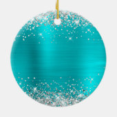 Silver Glitter Turquoise Foil Any Year Birthday Keramik Ornament (Hinten)