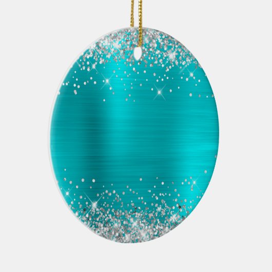 Silver Glitter Turquoise Foil Blank Keramik Ornament (Rechts)