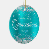 Silver Glitter Turquoise Foil Quinceañera Keramik Ornament (Rechts)