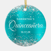 Silver Glitter Turquoise Foil Quinceañera Keramik Ornament (Vorne)