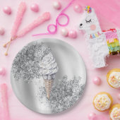 Silver Glitter Vanilla Ice Cream Cone Birthday Pappteller (Party)