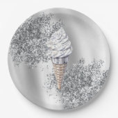 Silver Glitter Vanilla Ice Cream Cone Birthday Pappteller (Vorderseite)