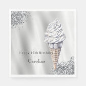 Silver Glitter Vanilla Ice Cream Cone Birthday Serviette (Vorderseite)