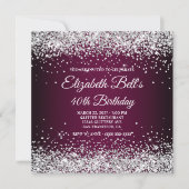 Silver Glitter Wine Dark Ombre 40th Birthday Einladung (Vorderseite)
