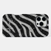 Silver Glitter Zebra Print Glam Personalized Name iPhone Hülle (Rückseite (Horizontal))