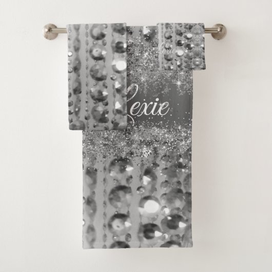 Silver Glittery Beads Personalisiert Badhandtuch Set (Insitu)