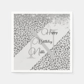 Silver Glittery Feathers Monogram Birthday Serviette (Vorderseite)