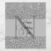 Silver Glittery Feathers Monogram Birthday Weinetikett (Einzelnes Label)