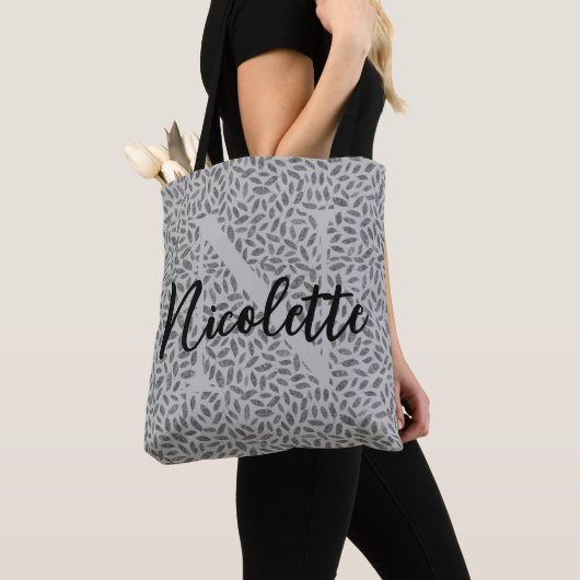 Silver Glittery Feathers Monogram on Greyl Tasche (Von Nahem)