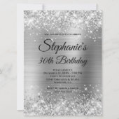 Silver Glittery Foil Extravagant Monogram 30. Gebu Einladung (Vorderseite)