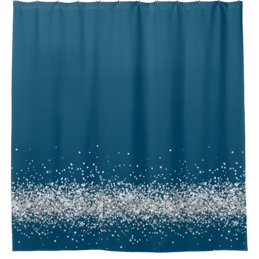 Silver Glittery Glam Edging auf Blue Bath Handtuch Duschvorhang (Vorderseite)