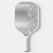 Silver Glittery Glam Shimmer Gradient Script Name Pickleball Schläger (Rückseite)