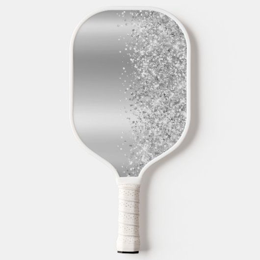 Silver Glittery Glam Shimmer Gradient Script Name Pickleball Schläger (Rückseite)