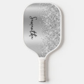 Silver Glittery Glam Shimmer Gradient Script Name Pickleball Schläger (Vorderseite)