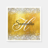 Silver Glittery Gold Foil Extravagant Monogram Serviette (Vorderseite)