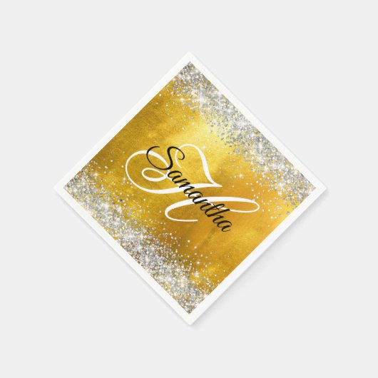 Silver Glittery Gold Foil Extravagant Monogram Serviette (Ecke)